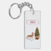 Tan Dachshund Funny kersthond met boom Sleutelhanger (Voorkant Links)