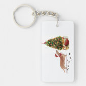 Tan Dachshund Funny kersthond met boom Sleutelhanger (Voorkant)