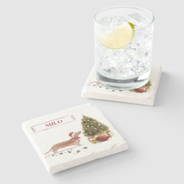 Tan Dachshund Funny kersthond met boom Stenen Onderzetter