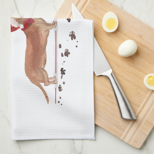 Tan Dachshund Funny kersthond met boom Theedoek (Quarter Fold)