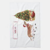 Tan Dachshund Funny kersthond met boom Theedoek (Verticaal)