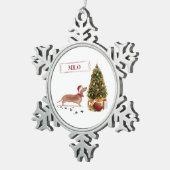 Tan Dachshund Funny kersthond met boom Tin Sneeuwvlok Ornament (Rechts)