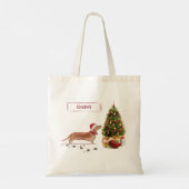 Tan Dachshund Funny kersthond met boom Tote Bag (Achterkant)