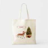 Tan Dachshund Funny kersthond met boom Tote Bag (Voorkant)