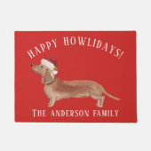Tan Dachshund Happy Howlidays Kerstmis Deurmat (Voorkant)