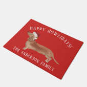 Tan Dachshund Happy Howlidays Kerstmis Deurmat (Schuin)