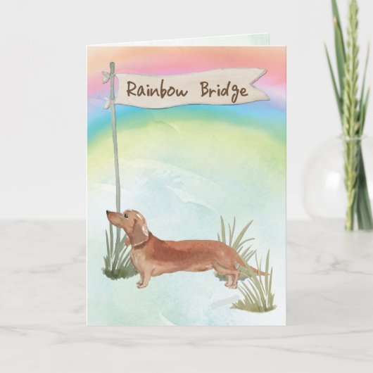 Tan Dachshund Pet Sympathie voor regenboogbrug Kaart (Voorkant)