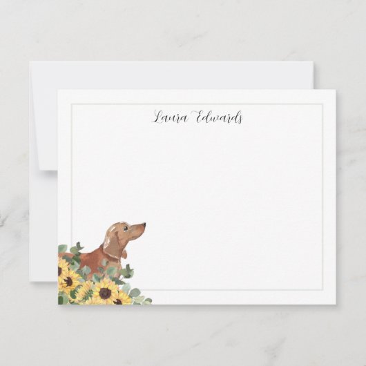 Tan Dachshund Sunflower Eucalyptus Personalized Notitiekaartje (Voorkant)