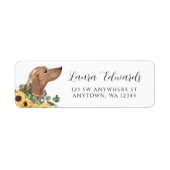 Tan Dachshund Zonnebloem Eucalyptus Retouradres Etiket (Voorkant)