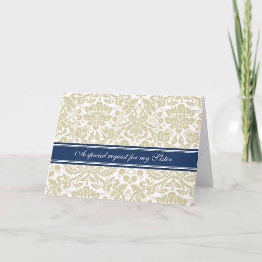 Tan Damask Sister Bridesmaid Invitation Kaart (Voorkant)
