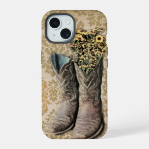  Tan Damask western country cowboy iPhone 15 Hoesje
