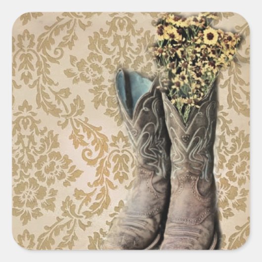  Tan Damask western country cowboy Vierkante Sticker (Voorkant)