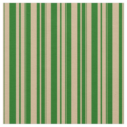 Tan & Dark Green Lines Pattern Stof (Close Up)