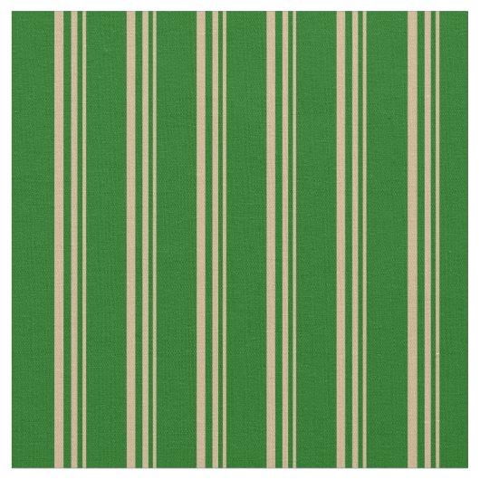 Tan & Dark Green Pattern van Stripes Stof (Close Up)