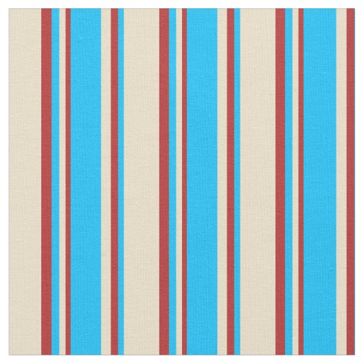 Tan, Deep Sky Blue en Red Pattern van Stripes Stof (Close Up)