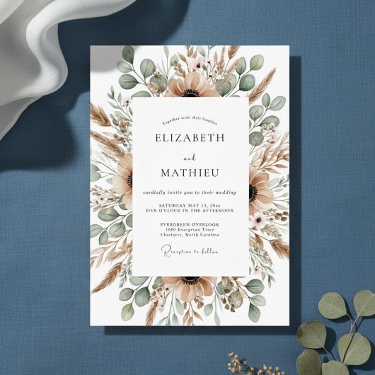 Tan Desert Pampas Boho Wedding Kaart