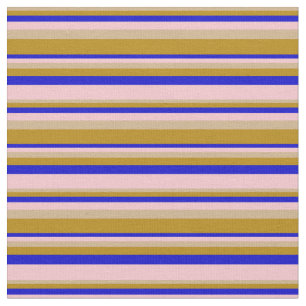 Tan, Donkere Goldenrode, Blauw en Roze Stripes Stof