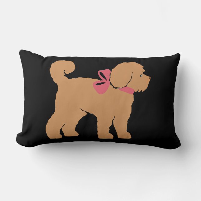 Tan Doodle Hond Zwarte Achtergrond Kussen (Voorkant)
