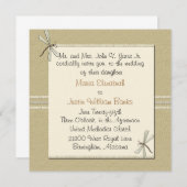 Tan Dragonfly Square Wedding Invitation Kaart (Voorkant / Achterkant)
