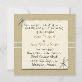 Tan Dragonfly Square Wedding Invitation Kaart (Voorkant)