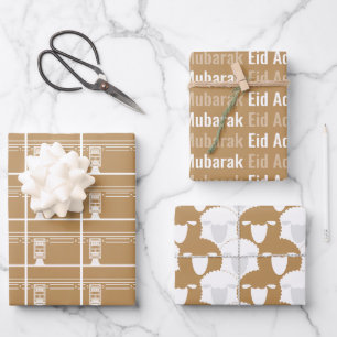 Tan Eid Adha Mubarak Kaaba Schapen Patroon Inpakpapier Vel