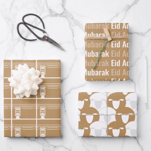 Tan Eid Adha Mubarak Kaaba Schapen Patroon Inpakpapier Vel (Voorkant)