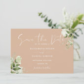 Tan Elegant groen Bloemen Foto Bruiloft Save The Date (Staand voorkant)