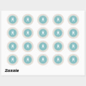 Tan en Aqua Greek Key Pattern Monogram Ronde Sticker (Vel)