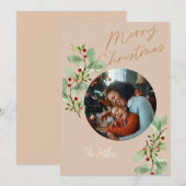 Tan en Beige Holly Circle Christmas Kaart (Voorkant / Achterkant)