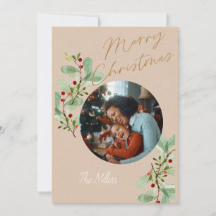 Tan en Beige Holly Circle Christmas Kaart