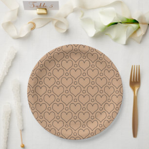 Tan en Black Love Hearts en Polka Dots patroon Papieren Bordje