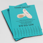 Tan- en Blauwgroen balletdanslangen Flyer<br><div class="desc">Bevorder uw dansschool of balletlessen met deze flyer die een afbeelding bevat van een paar balletschoenen in licht tint of beige met zwarte letters tegen een heldere en opvallende blauwe achtergrond van turquoise. Het is makkelijk om deze vliegers te personaliseren met al je informatie. De afscheurstroken of de aftrekstrips maken...</div>