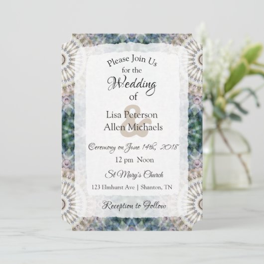 Tan en Blue Mandala bruiloft uitnodigingen (Staand voorkant)