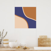 Tan en Blue Minimalist Swirl Shapes and Edges Poster (Keuken)