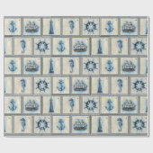 Tan en Blue Nautical Seapaarden and Lighthouders Cadeaupapier (Vlak)