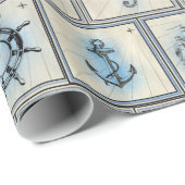 Tan en Blue Nautical Seapaarden and Lighthouders Cadeaupapier (Rol Hoek)