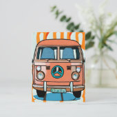 Tan en Blue Retro Hippie Van  Art Briefkaart (Staand voorkant)