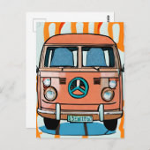 Tan en Blue Retro Hippie Van  Art Briefkaart (Voorkant / Achterkant)