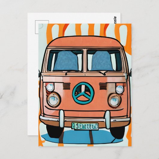 Tan en Blue Retro Hippie Van  Art Briefkaart (Voorkant / Achterkant)