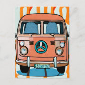 Tan en Blue Retro Hippie Van  Art Briefkaart (Voorkant)