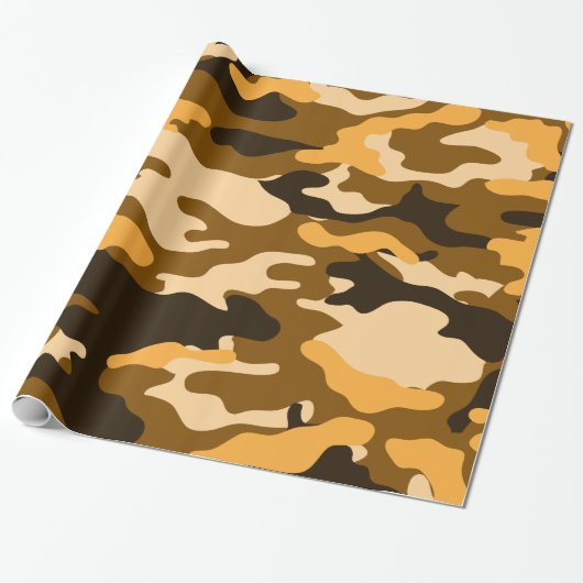 Tan en Brown Camo Camouflage Wrapping Paper Cadeaupapier (Uitgerold)