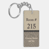 Tan en Brown Damask Hotel Rooom Sleutelhanger (Voorkant Links)