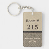 Tan en Brown Damask Hotel Rooom Sleutelhanger (Voorkant)