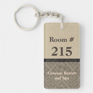 Tan en Brown Damask Hotel Rooom Sleutelhanger