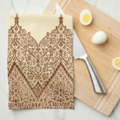 Tan en Brown Indian Lace  Design Pattern Theedoek (Quarter Fold)