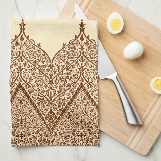 Tan en Brown Indian Lace  Design Pattern Theedoek (Quarter Fold)