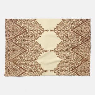 Tan en Brown Indian Lace  Design Pattern Theedoek