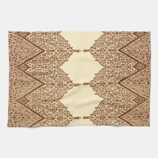 Tan en Brown Indian Lace  Design Pattern Theedoek