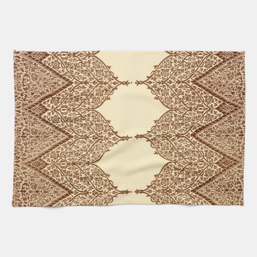 Tan en Brown Indian Lace  Design Pattern Theedoek (Horizontaal)