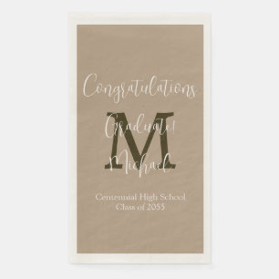 Tan en Brown Monogrammed Minimal Graduation Party Servet